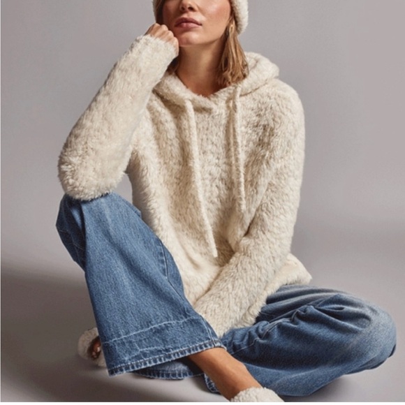 NWT James Perse Crème Fuzzy Wool Blend Sherpa Hooded Hoodie Sweater - Picture 2 of 16